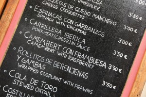 Restaurant menu in Spanish - outdoor bar in Seville, Spain